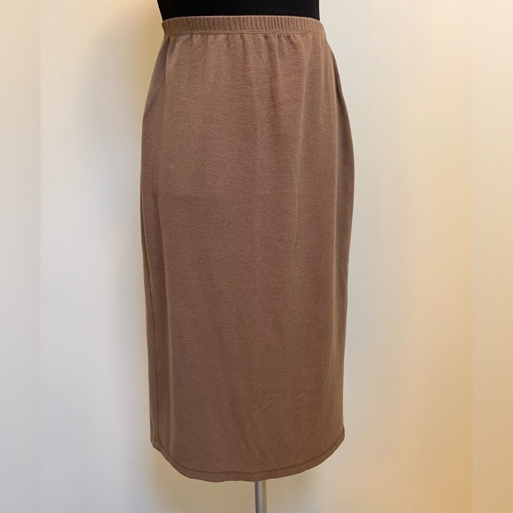 Chaus Sport Taupe Stretch Knit Skirt-Elastic Waist-Poly Cotton Blend-Midi-M - Picture 2 of 6